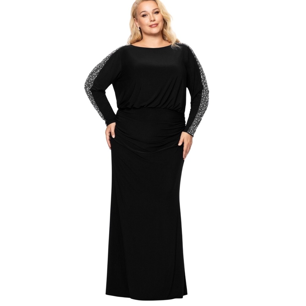 Betsy & Adam Gown Womens 22W New Beaded Long Sleeve Formal Dress MSRP $279